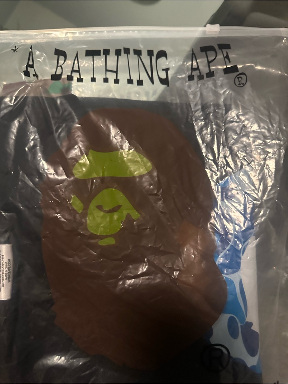 Bape Short Sleeve T-Shirt with Brown Ape Head and Lime Accent